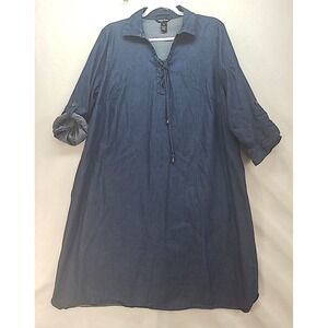 Millenium 2X Dk Blue Chambray Dress 3/4 Roll Tab‎ Sleeve